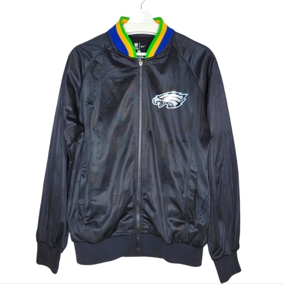 NIKE NFL EAGLES Origins Varsity Jacket Unisex XL Black Cotton Logo Pride Rare - Picture 2 of 15